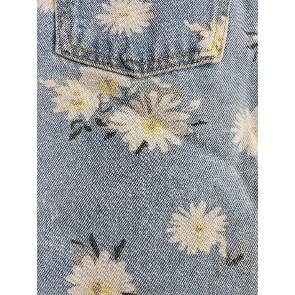 Wild Fable Daisy Print Denim‎ Mini Skirt 0 Womens Blue Button Front NWT